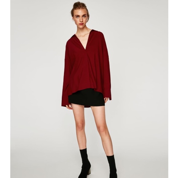 Zara Flowing V-Neck Top in Maroon - Picture 2 of 8